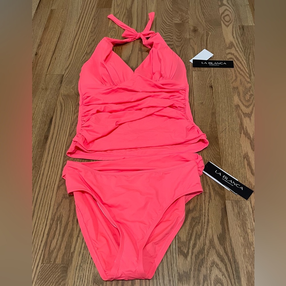 La Blanca NWT Island Goddess Halter Tankini Top, Mid-Waist Sash Band Bottom